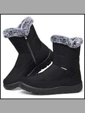 Waterproof Fur-Lined Winter Snow Boots Side-Zip Ankle Booties